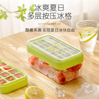 Multi-layer Press Ice Cube Tray Food Grade Silicone Mold with Lid and Storage Box Easy Release for Home Use