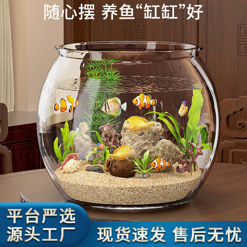 Transparent Desktop Fish Tank with Base and Oxygen Pump for Goldfish and Turtles