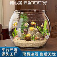 Transparent Desktop Fish Tank with Base and Oxygen Pump for Goldfish and Turtles