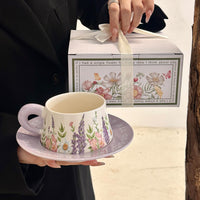 Ceramic Coffee Mug with Saucer and Spoon, Elegant Office Tea Cup, Birthday Gift for Women