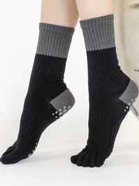 Non-Slip Toeless Yoga Pilates Socks for Women, 5-Toe Grip Socks for Barre Dance Fitness Home Workout