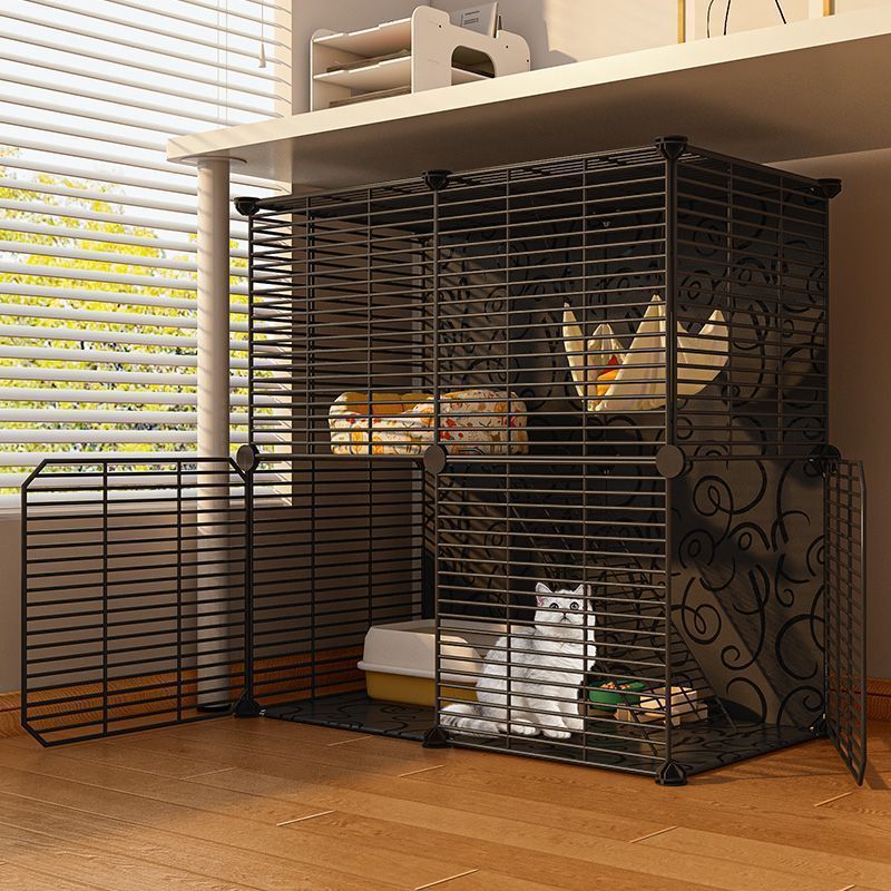 Multi-Level Indoor Cat Cage with Litter Box Space, Warm Cat House Villa for Home