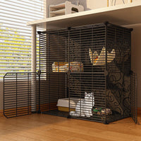Multi-Level Indoor Cat Cage with Litter Box Space, Warm Cat House Villa for Home
