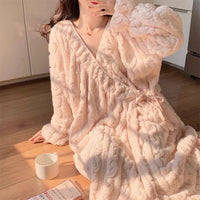 Women's Coral Fleece Robe Winter Warm Thickened Flannel Loungewear
