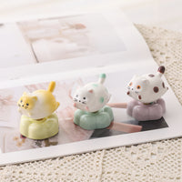 Ceramic Rotating Cute Animal Cat Desktop Ornament for Office Stress Relief