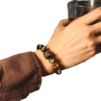 Natural Obsidian Lion Dance Bracelet for Men and Women, Couple's Style, Gold Sheen and Silver Sheen Obsidian Beads