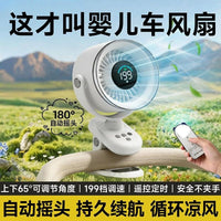 Portable Stroller Fan with Automatic Oscillation, Rechargeable Quiet Mini Fan for Babies