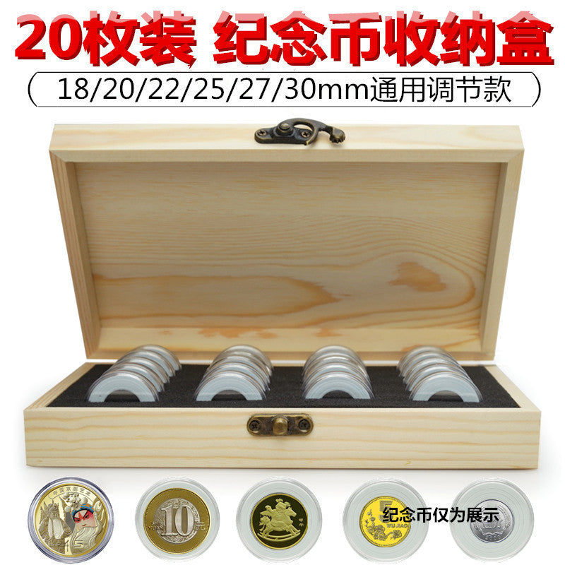 Wooden Commemorative Coin Storage Box for 20 Coins - Year of the Pig & 40th Anniversary of Reform and Opening Up