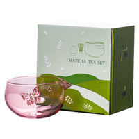Butterfly Glass Matcha Bowl with Spout and Whisk Set