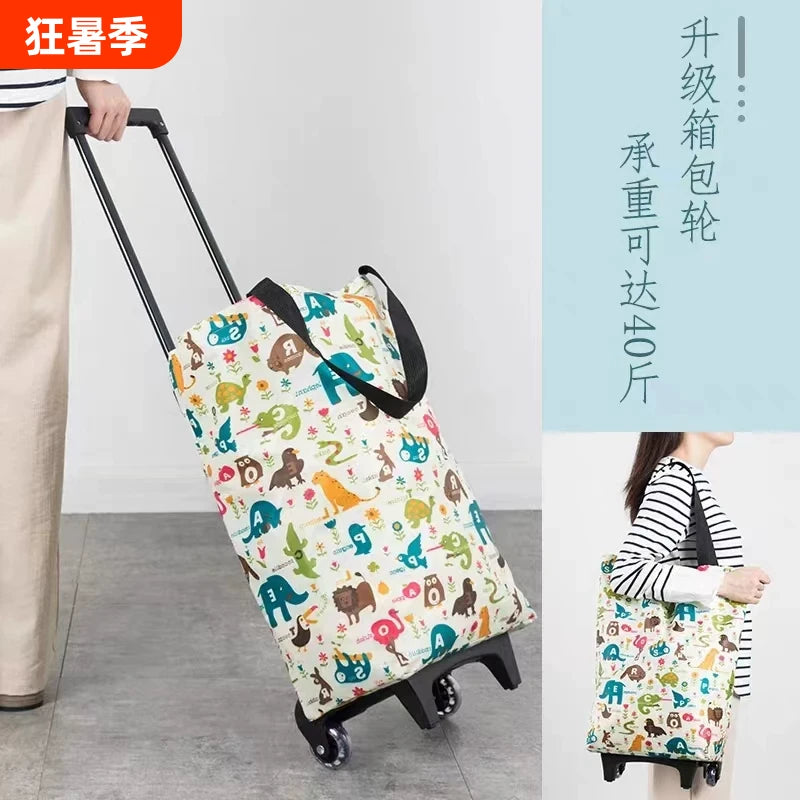 Foldable Portable Shopping Cart with Wheels and Bag for Groceries