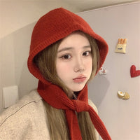 Women's Knitted Scarf-Hat Combo, Thickened Warm Neck Protection Shawl for Autumn/Winter