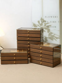 Walnut Grain Jewelry Organizer Box for Earrings Necklaces Rings Hairpins, Desktop Display Storage Case