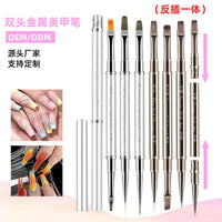Dual-Ended Metal Nail Art Brush Set with Storage Bag for Builder Gel, Liner, and Painting