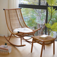 Moon-Gazing Wicker Rocking Chair for Outdoor Patio Garden Balcony, PE Rattan Leisure Lounge Chair