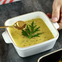 Nordic Simple Square Ceramic Baking Dish with Handles for Gratin, Pasta, and Salad