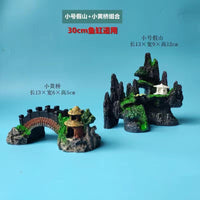 Aquarium Mountain Rock Bridge Ornament Set with Hiding Cave and Artificial Plants