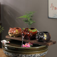 Ceramic Water Feature with Pig Figurine, Tabletop Fountain with Circulating Water, Waterfall Filter for Fish Tank Landscaping