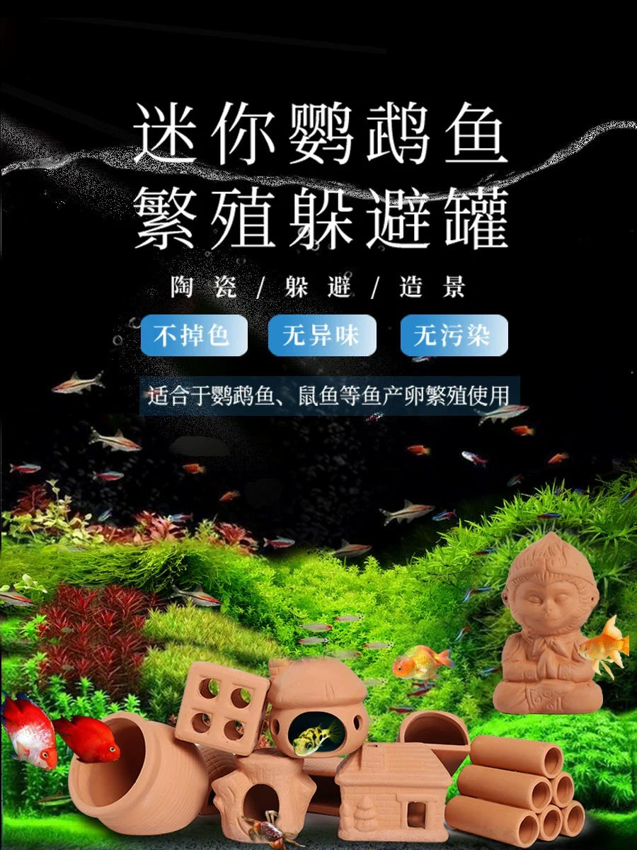 Ceramic Aquarium Breeding Cave for Cichlids and Shrimp, Fish Tank Decoration