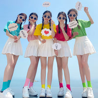 Dopamine Candy Color T-Shirt Set for Friends Group Travel Performance Loose Fit