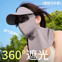 Women's Summer Sun Protection Face Mask with Brim, UV-Resistant Breathable Ice Silk Full Face Cover