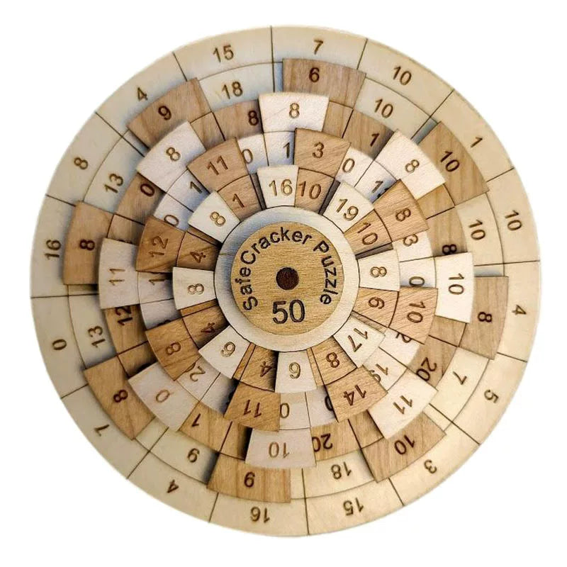 Wooden 3D Puzzle Brain Teaser for Adults - 50-Digit Turntable High IQ Challenge