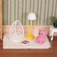 Dollhouse Miniature Furniture Set with Hollow Chair, Cushion, Floor Lamp, and Carpet Model for OB1 Scenes