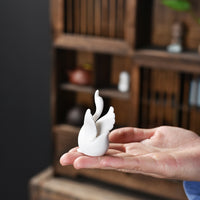 Mini White Porcelain Swan Figurine for Micro Landscape and Aquarium Decor