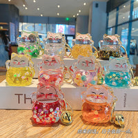 Lucky Cat Luminous Quick-sand Keychain Pendant for Bags and Keys, Creative Gift
