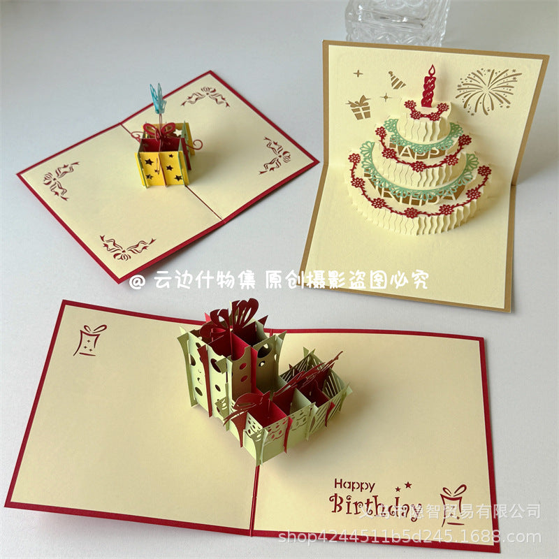 3D Pop-Up Birthday Greeting Card with Hollow Paper Carving Design