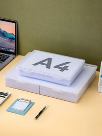 Clear A3/A4/8K Document Storage Box, Stackable Plastic File Organizer for Office and Home