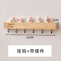 Wall-Mounted Wooden Key Holder with Hooks and Decorative Shelf