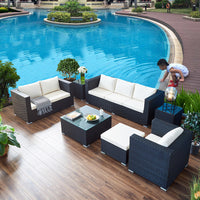 Rattan Sofa and Chair Set for Patio Garden Balcony Living Room Corner Wicker Furniture