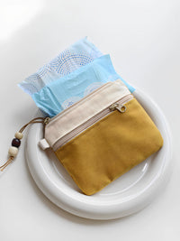 Japanese Style Canvas Multi-layer Coin Purse with Zipper, Mini Wallet, Card Holder, Key Bag