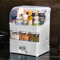 Multi-layer Dustproof Seasoning Storage Rack with Lid for Kitchen Countertop