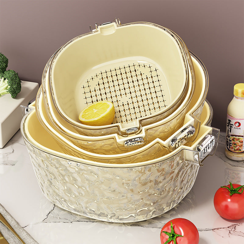 Luxury Double-Layer Drain Basket Set for Kitchen and Living Room, 2024 New Fruit and Vegetable Washing Basket