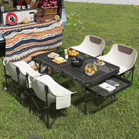 Portable Aluminum Alloy Mesh Grill Table with Adjustable Height, Lightweight Folding Outdoor Table