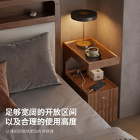 Mid-Century Modern Nightstand, Solid Wood Bedside Table with Storage, Narrow Smart End Table for Bedroom