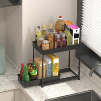 Under Sink Pull-Out Organizer for Bottles and Spices, 2-Tier Storage Rack for Kitchen and Bathroom Cabinets