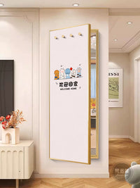 Hidden Sliding Full-Length Mirror Decorative Painting for Entryway Bedroom