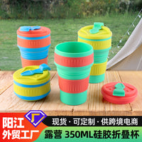 Portable Collapsible Silicone Cup with Lid for Outdoor Camping