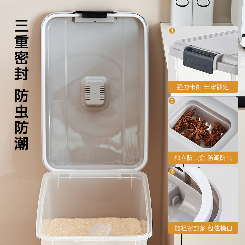 Large Capacity Food Grade Rice Storage Container with Moisture-proof and Insect-proof Seal, Transparent Multi-functional Rice Dispenser