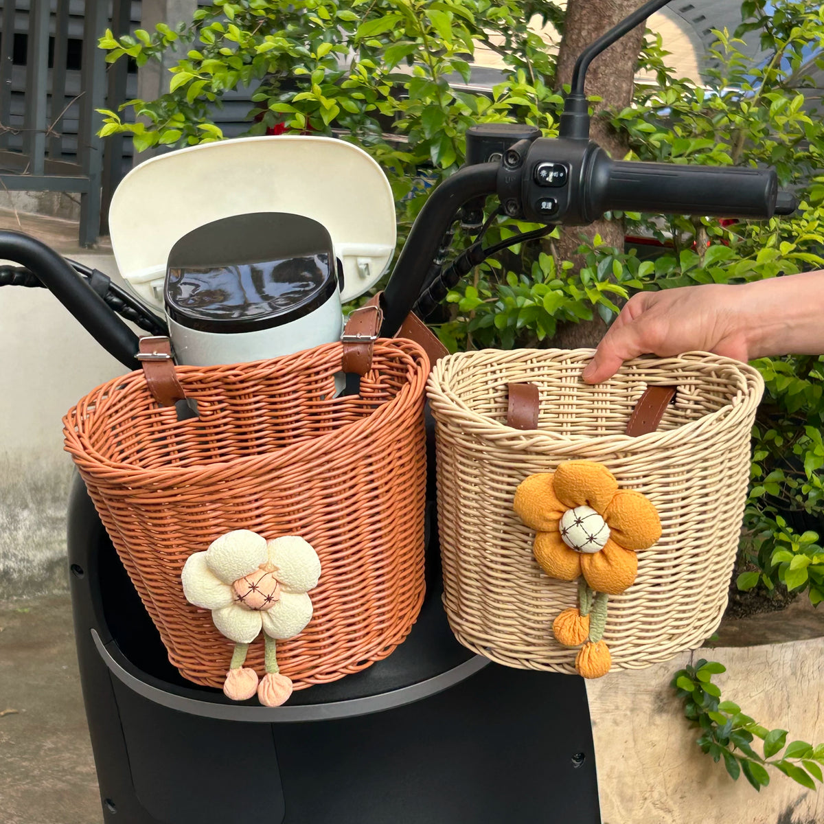 Electric Bicycle Front/Rear Storage Basket with Sunflowers