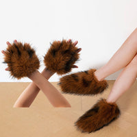 Plush Wolf Paw Gloves and Hat Set for Halloween Cosplay