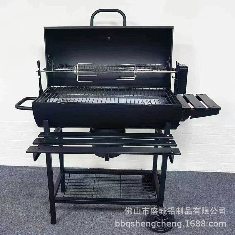 Outdoor Charcoal BBQ Grill with Electric Rotisserie for Patio Villa, American Style Smoker Grill for 5 People