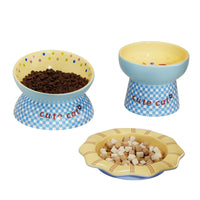 Ceramic Plaid Pet Bowl Set for Dogs and Cats - Food and Water Dish