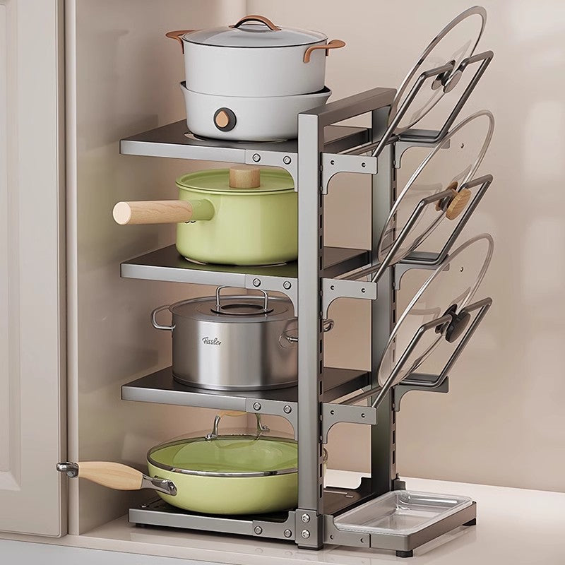 Multi-layer Pot and Pan Organizer Rack for Kitchen Countertop or Under Sink Cabinet
