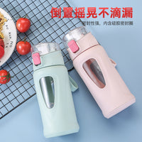 High-Temperature Resistant Glass Water Bottle with Bounce Lid - Large Capacity for Students, Sports, and Office