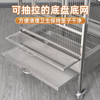 Large Stainless Steel Bird Cage for Parrots and Cockatiels, Indoor Square Aviary with Anti-Splash Design