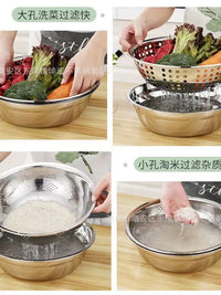 Stainless Steel Colander and Basin Set for Kitchen, Thickened Large Hole Drain Basket for Washing Vegetables and Rice