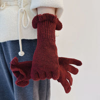 Women's Ruffled Touchscreen Wool Blend Gloves - Soft & Warm Winter Finger Gloves